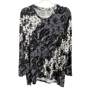 Logo by Lori Goldstein Long Sleeve Gray Black White Tunic‎ Top Size S Pockets